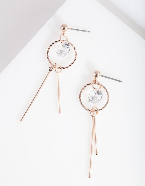 Rose Gold Cubic Zirconia Stick Earrings