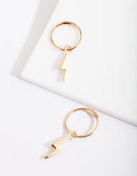 Gold Plated Sterling Silver Lightening Bolt Charm Hoop Earrings - link has visual effect only