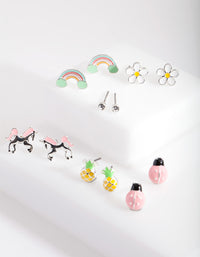 Kids Silver Fun Stud Earring 6-Pack - link has visual effect only