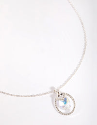 Silver Diamond Simulant Circular Stone Pendant Necklace - link has visual effect only