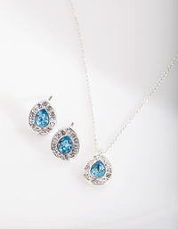 Blue Diamond Simulant Teardrop Earrings & Necklace Set - link has visual effect only