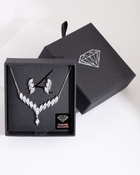 Diamond Simulant Slanted Earrings Necklace Set - link has visual effect only