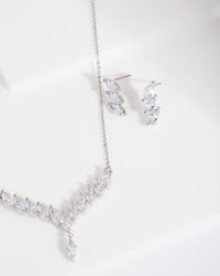 Diamond Simulant Slanted Earrings Necklace Set - link has visual effect only