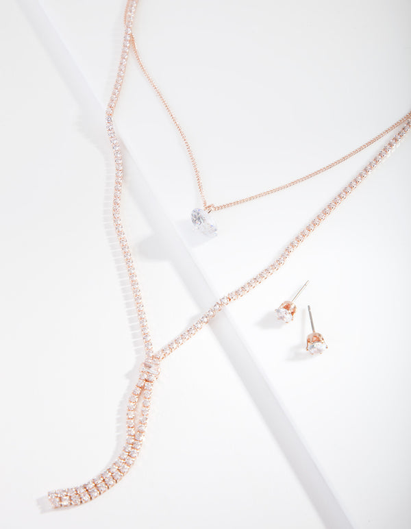 Rose Gold Cubic Zirconia Layer Jewellery Set