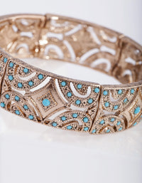 Antique Gold Teal Diamante Stretch Bracelet - link has visual effect only