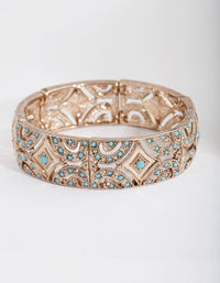 Antique Gold Teal Diamante Stretch Bracelet - link has visual effect only