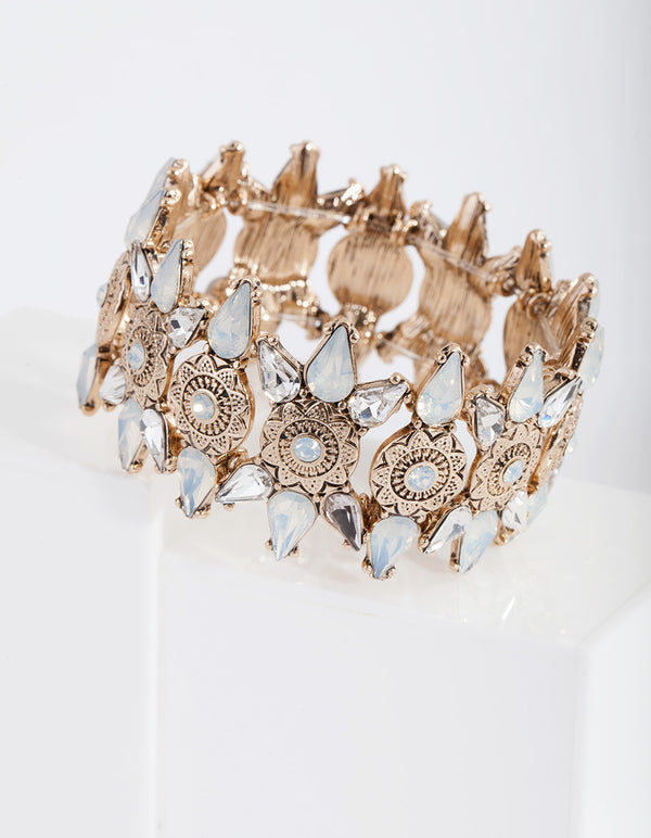 Antique Gold Etched Stone Star Bracelet