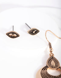 Antique Gold Detailed Earrings Set - link has visual effect only