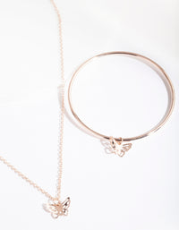 Kids Rose Gold Butterfly Necklace & Bangle Set - link has visual effect only