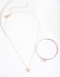 Kids Rose Gold Butterfly Necklace & Bangle Set - link has visual effect only