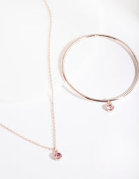 Kids Rose Gold Pink Diamante Charm Necklace & Bangle Set - link has visual effect only