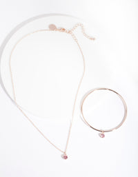 Kids Rose Gold Pink Diamante Charm Necklace & Bangle Set - link has visual effect only