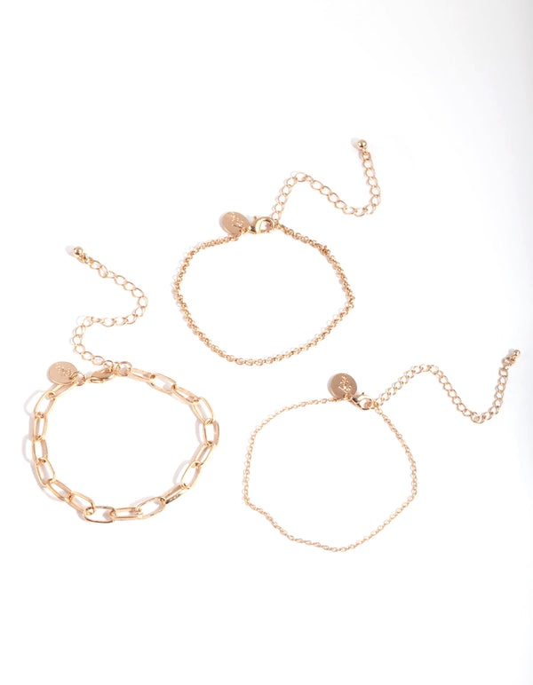 Gold Multi Link Chain Bracelet Pack