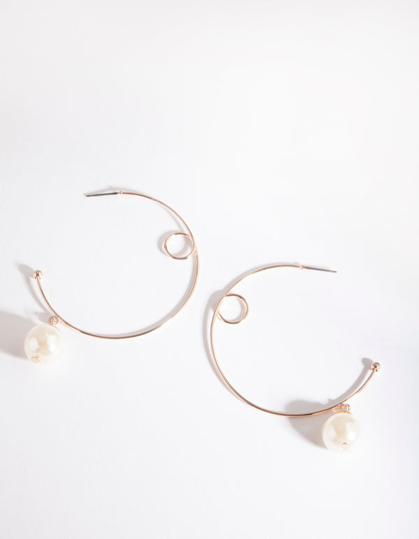 Rose Gold Pearl Open Hoop Earrings