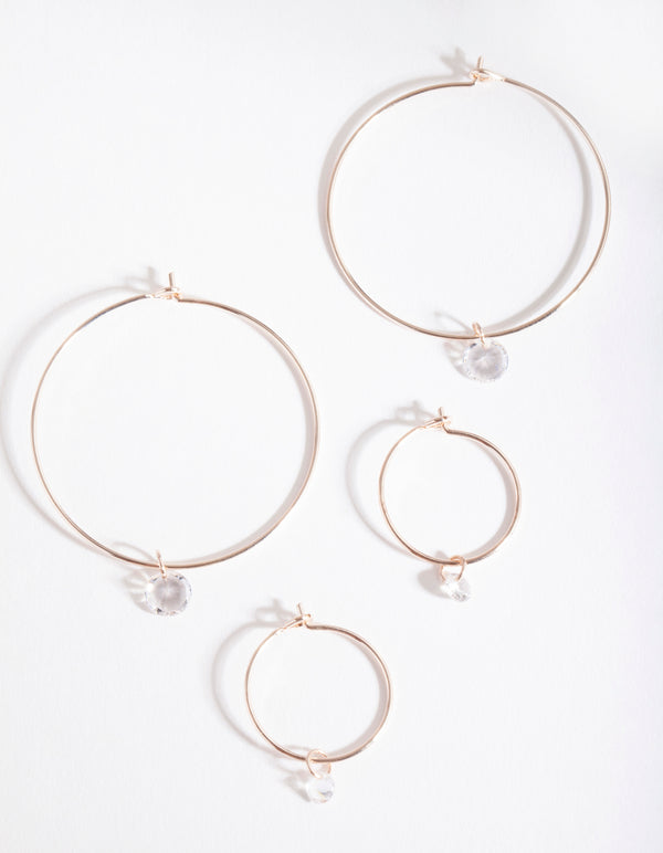 Rose Gold Diamante Hoop Earring Pack