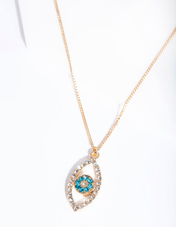 Gold Diamante Evil Eye Charm Necklace