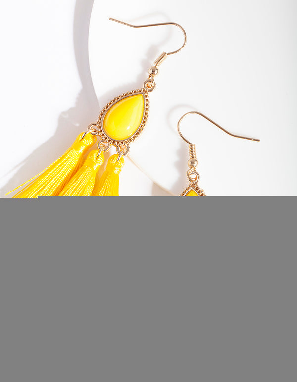 Gold Yellow Teardrop Tassel Earrings