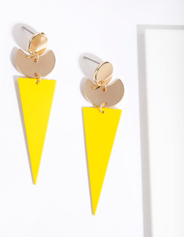 Gold Yellow Triangle Drop Earrings