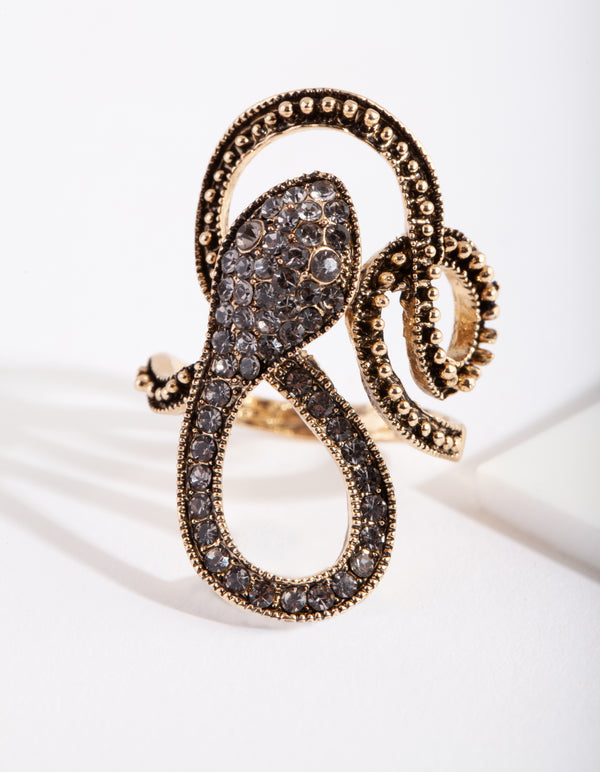 Gold Textured Diamante Snake Ring