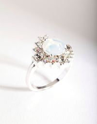 Rhodium Synthetic Opal Diamante Ring - link has visual effect only