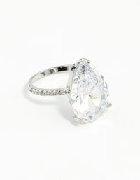 Silver Cubic Zirconia Large Pear Stone Ring - link has visual effect only