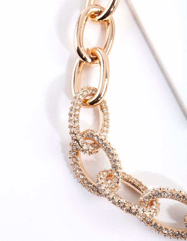 Gold Chunky Diamante Link Necklace