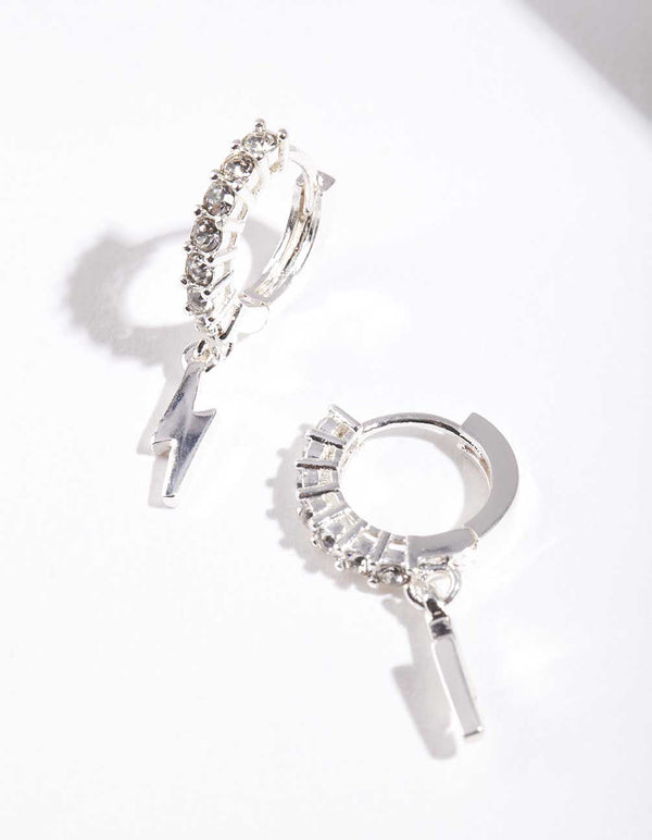 Silver Lightning Charm Huggie Earrings