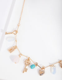 Gold Semi Precious Lock Charm Necklace - link has visual effect only