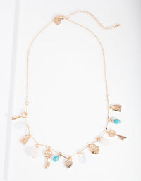 Gold Semi Precious Lock Charm Necklace - link has visual effect only