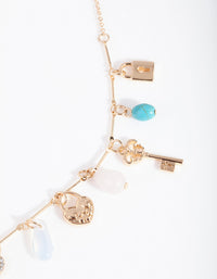 Gold Semi Precious Lock Charm Necklace - link has visual effect only