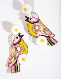 Beaded Flower Sparrow Drop Earrings - link has visual effect only