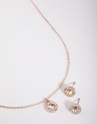 Rose Gold Diamond Simulant Circle Necklace & Earrings Set - link has visual effect only