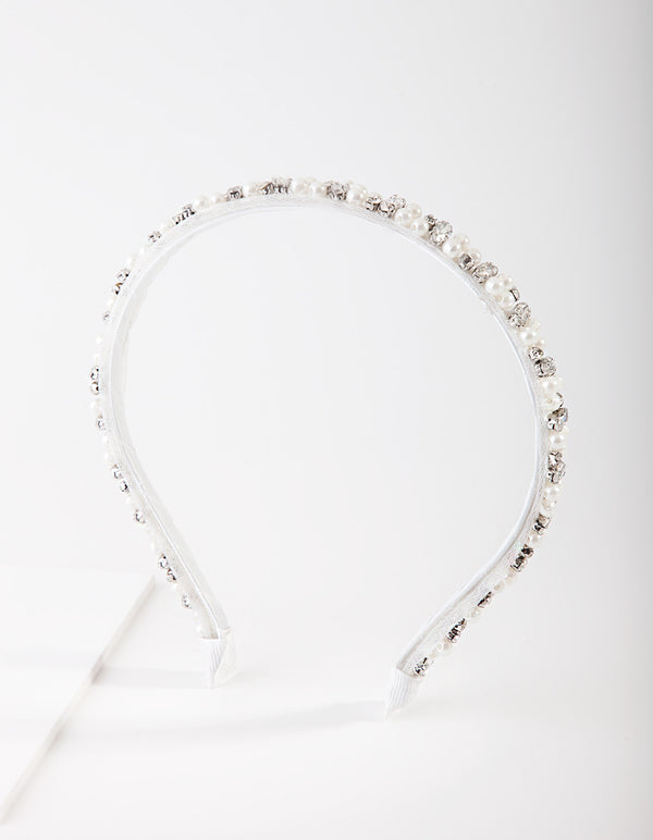 Silver Trim Pearl & Crystal Headband