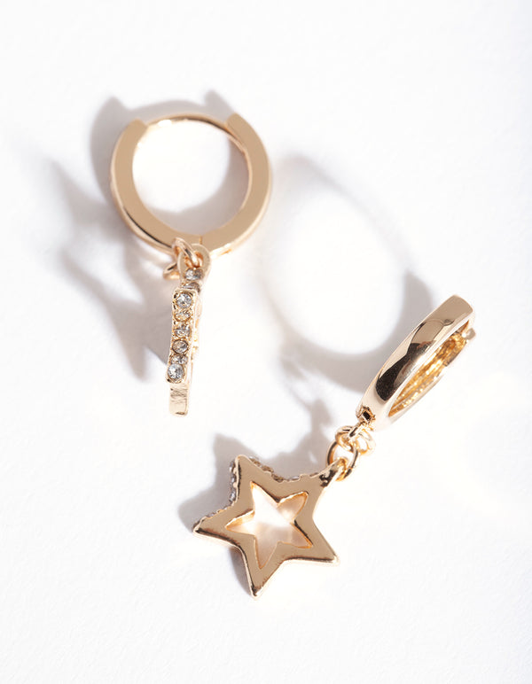 Gold Star Diamante Huggie Earrings