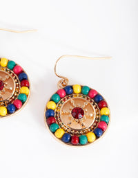 Gold Circle Multicoloured Bead Earrings - link has visual effect only