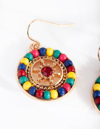 Gold Circle Multicoloured Bead Earrings - link has visual effect only