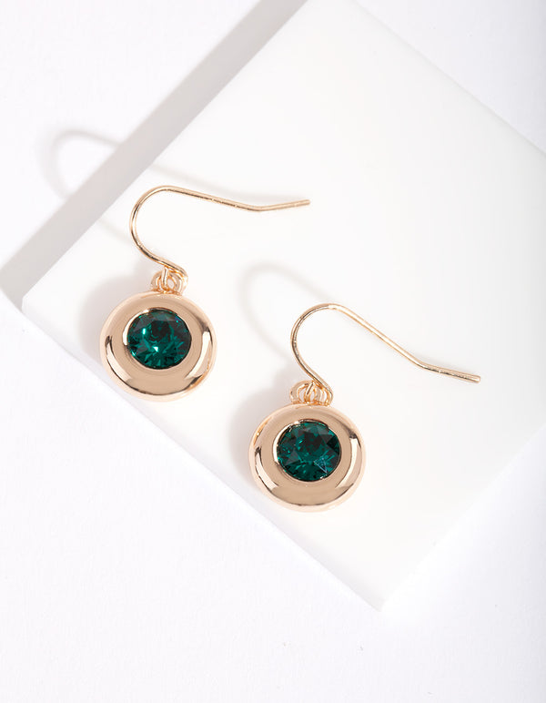 Emerald Diamond Simulant Circle Drop Earrings