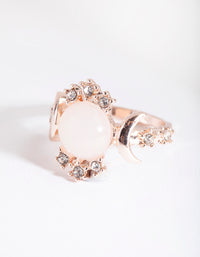 Rose Gold Vanilla Synthetic Opal Moon Diamante Ring - link has visual effect only