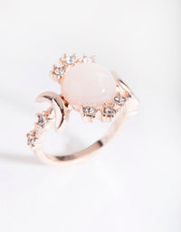 Rose Gold Vanilla Synthetic Opal Moon Diamante Ring - link has visual effect only