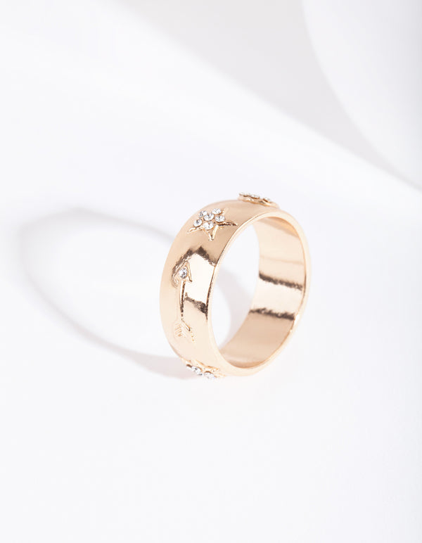 Gold Diamante Symbol Band Ring