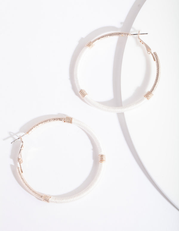 Rose Gold White Thread Wrap Hoop