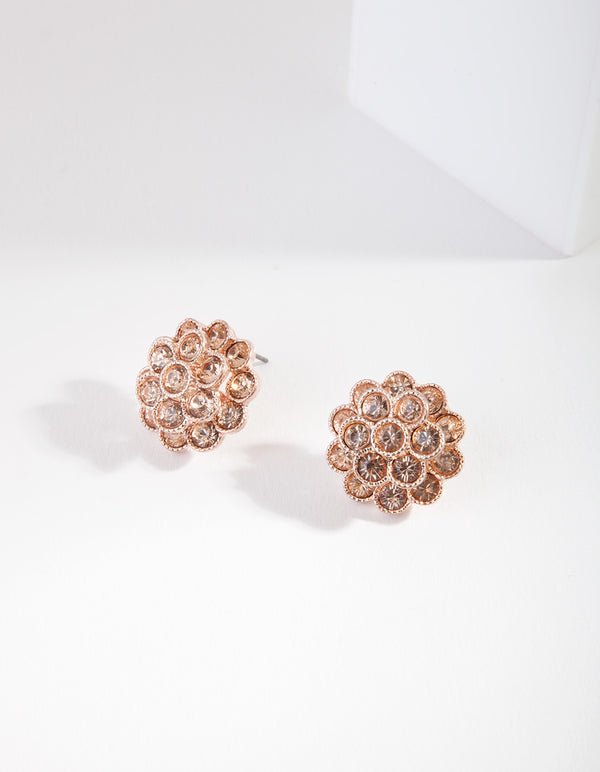 Rose Gold Two-Tier Diamante Flower Stud Earrings