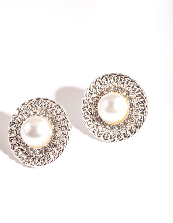 Silver Texture Pearl Earrings