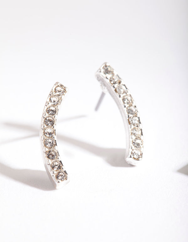 Silver Curved Diamante Stud Earrings