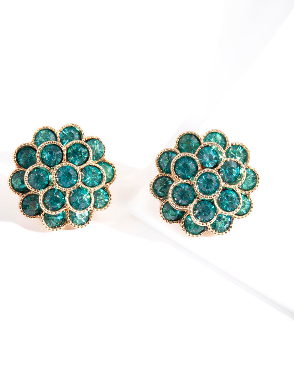 Gold Green Tier Flower Earrings