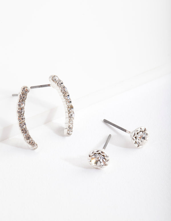 Silver Diamante Stud Earring Pack