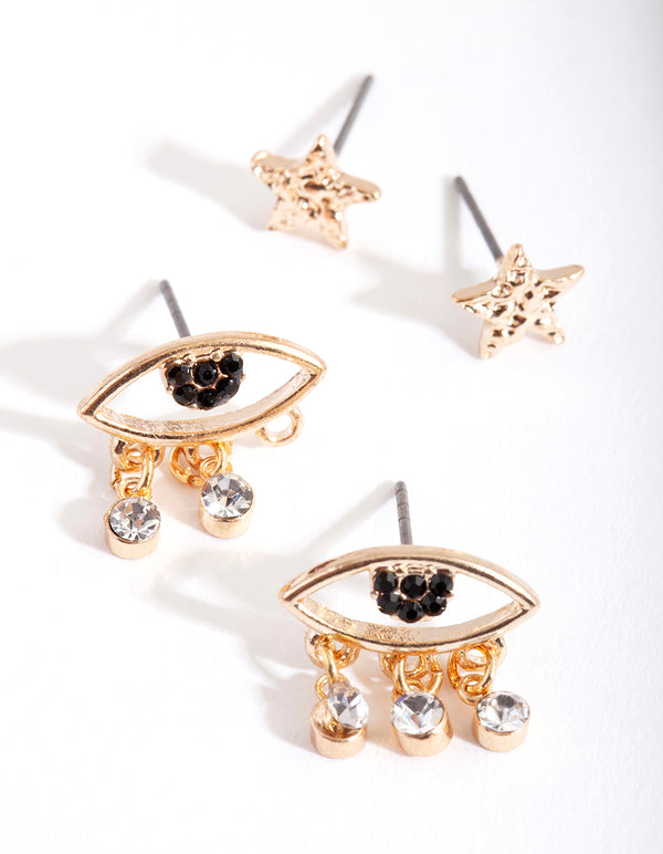 Gold Star Eye Earring Pack