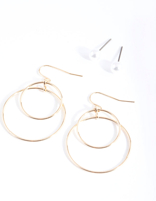 Gold Pearl Circle Earring Pack