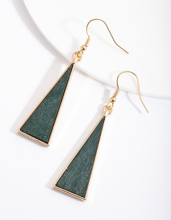 Gold Green Wood Earrings