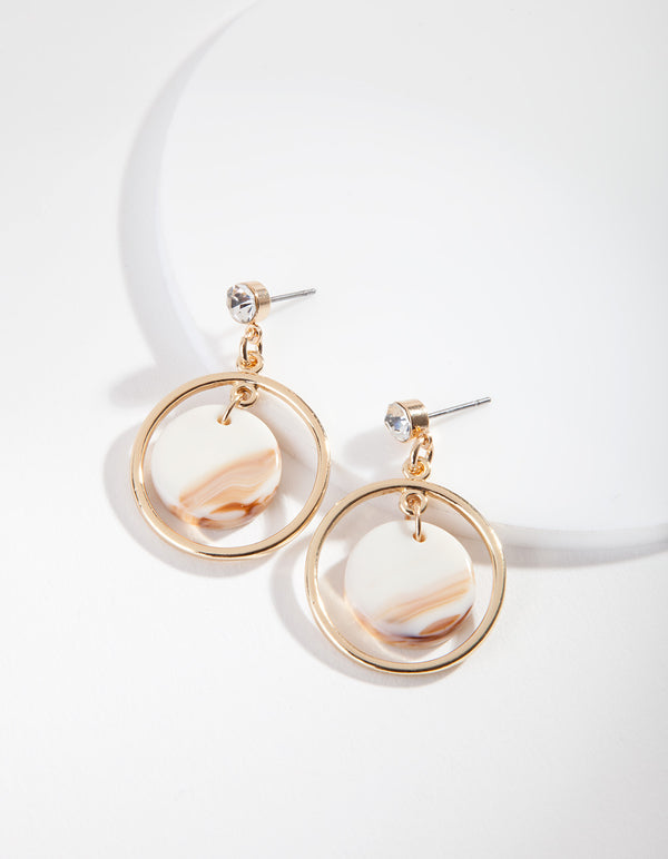 Shiny Gold Acrylic Disc Drop Earrings